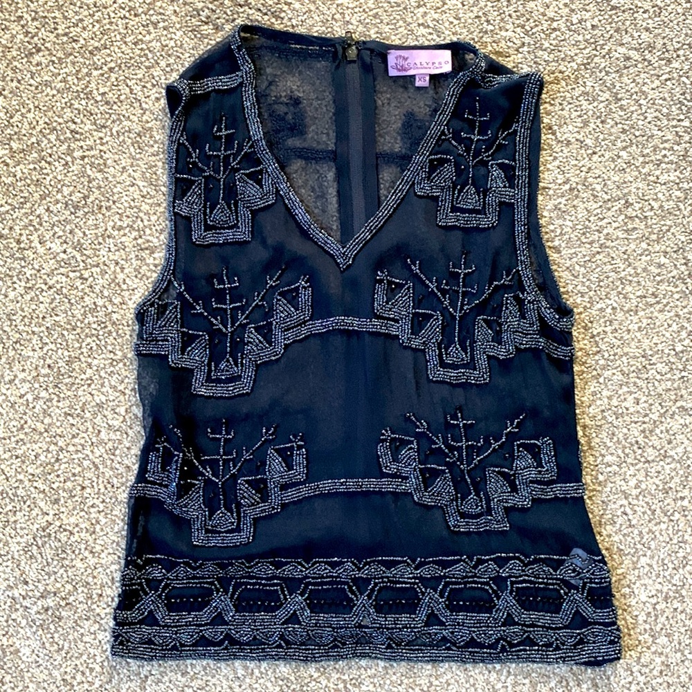 Calypso by Christian Celle sheer beaded shell XS